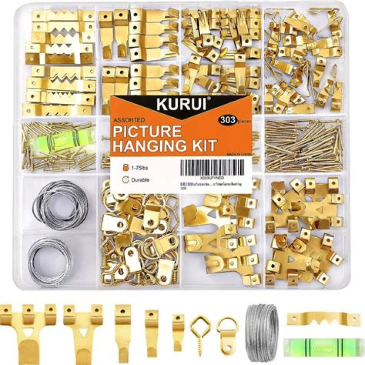 A picture hanging hardware kit.