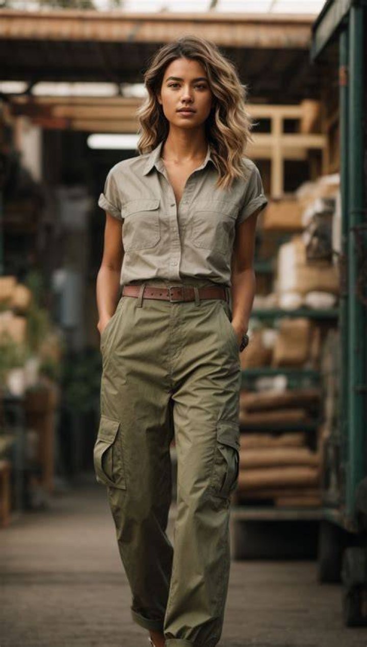 A woman wearing cargo pants.