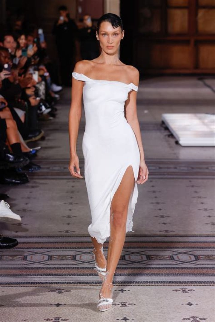 Bella Hadid Struts Down Runway In Plunging Robe dress