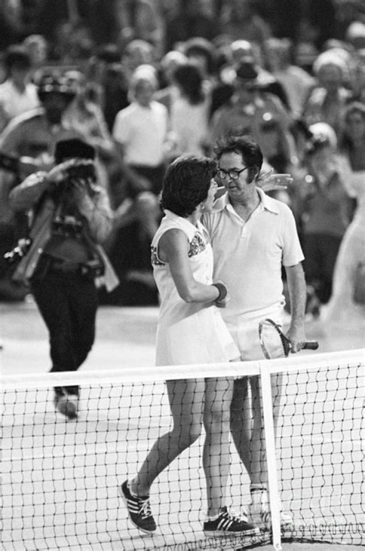 Billie Jean King and Bobby Riggs smile during a news conference in New York to publicize their upcoming match at the Houston Astrodome, July 11, 1973. (AP Photo)