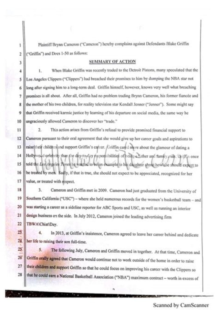 Blake Griffin & Brynn Cameron Lawsuit Docs — Pics