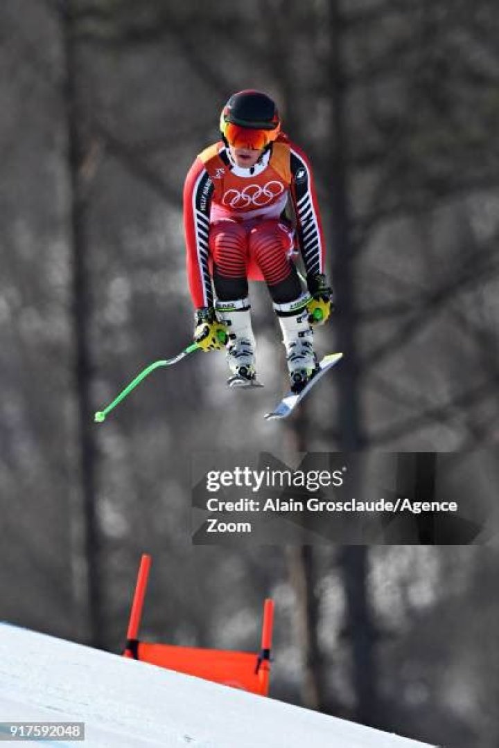 Broderick Thompson of Canada in action during the 2nd training run for the Men's Downhill race of the Alpine Skiing events of the Beijing 2022 Olympic Games at the Yanqing National Alpine Ski Centre Skiing, Beijing municipality, China, 04 February 2022. Alpine Skiing - Beijing 2022 Olympic Games, China - 04 Feb 2022
