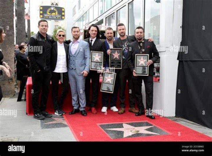 Carson Daly, Ellen DeGeneres, Lance Bass, JC Chasez, Joey Fatone, Justin Timberlake and Chris Kirkpatrick NSYNC honored with a star on the Hollywood Walk of Fame, Los Angeles, USA - 30 Apr 2018