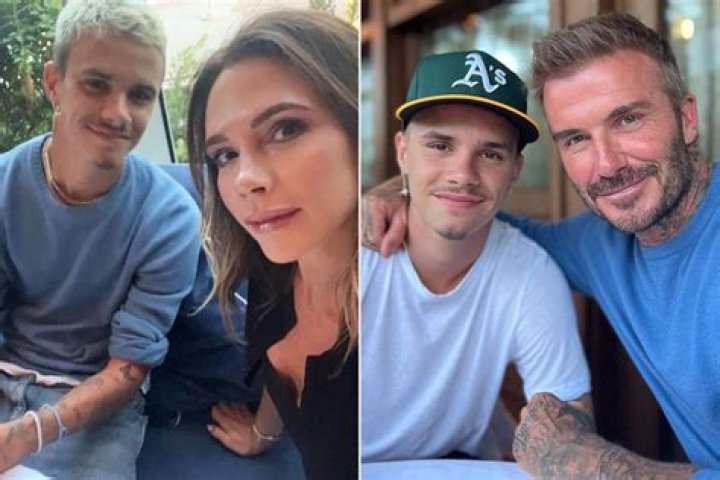 David Beckham Posing With Son Brooklyn And Wife Victoria