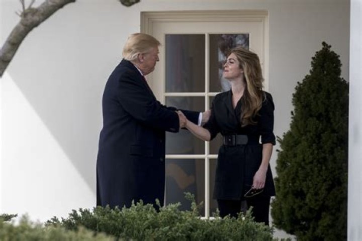 Donald Trump, Hope Hicks. President Donald Trump kisses White House communications director Hope Hicks on her last day before he boards Marine One on the South Lawn of the White House in Washington, for a short trip to Andrews Air Force Base, Md., and then on to Cleveland, Ohio Trump, Washington, USA - 29 Mar 2018