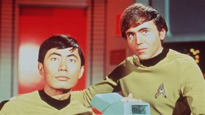 George Takei and Walter Koenig on set
