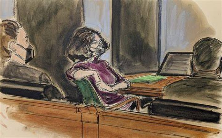 In this courtroom sketch, Ghislaine Maxwell, center, sits in the courtroom during a discussion about a note from the jury, during her sex trafficking trial, in New YorkJeffrey Epstein Maxwell Trial, New York, United States - 29 Dec 2021