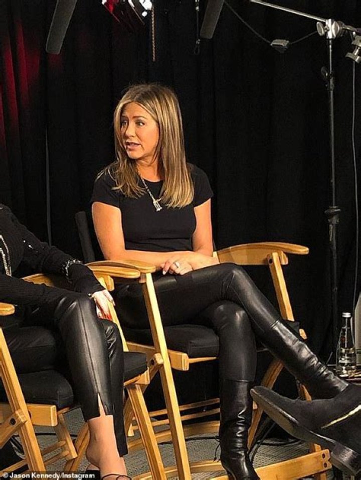 Jennifer Aniston Rocks A Leather Mini Dress