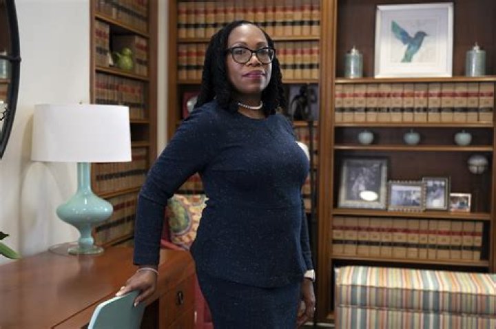 Judge Ketanji Brown Jackson, a U.S. Circuit Judge on the U.S. Court of Appeals for the District of Columbia Circuit, poses for a portrait, Friday, Feb., 18, 2022, in her office at the court in Washington Supreme Court Vacancy, Washington, United States - 18 Feb 2022
