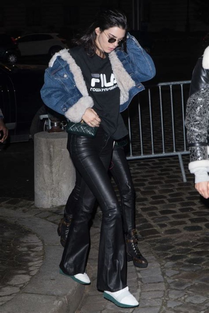 Kendall Jenner In Leather Pants & A Tube Top