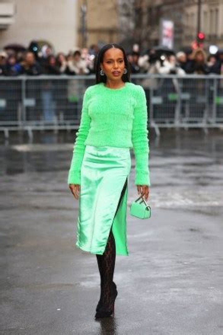 Kerry Washington attending Fendi Spring Summer 2023 Show during the Haute Couture Week in Paris in bright green Fendi look Pictured: Kerry Washington Ref: SPL5517584 260123 NON-EXCLUSIVE Picture by: Marijo Cobretti / SplashNews.com Splash News and Pictures USA: +1 310-525-5808 London: +44 (0)20 8126 1009 Berlin: +49 175 3764 166 World Rights