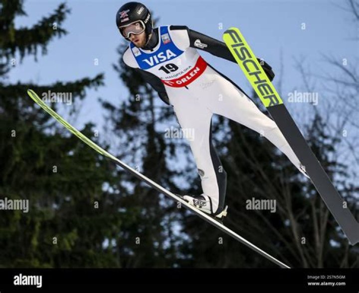 Kevin Bickner of the USA reacts after his first jump of the Men's Normal Hill Individual Ski Jumping competition at the Alpensia Ski Jumping Centre during the PyeongChang 2018 Olympic Games, South Korea, 10 February 2018. Ski Jumping - PyeongChang 2018 Olympic Games, Daegwallyeong-Myeon, Korea - 10 Feb 2018