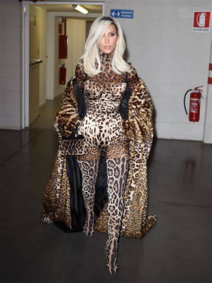 Kim Kardashian in animal print at Paris Fashion Week
