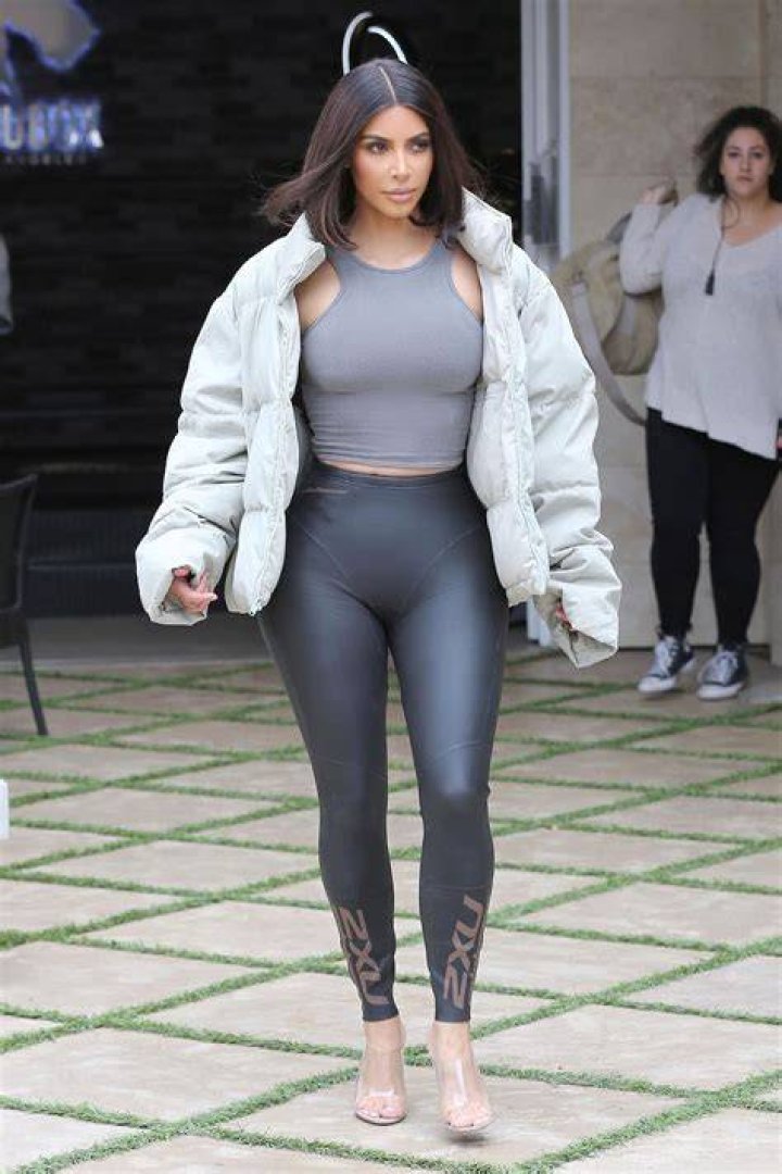Kim Kardashian In Leggings & An Oversized Jacket