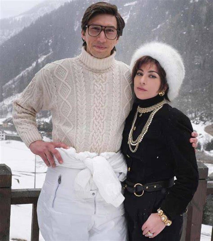 Lady Gaga and Adam Driver walking on set