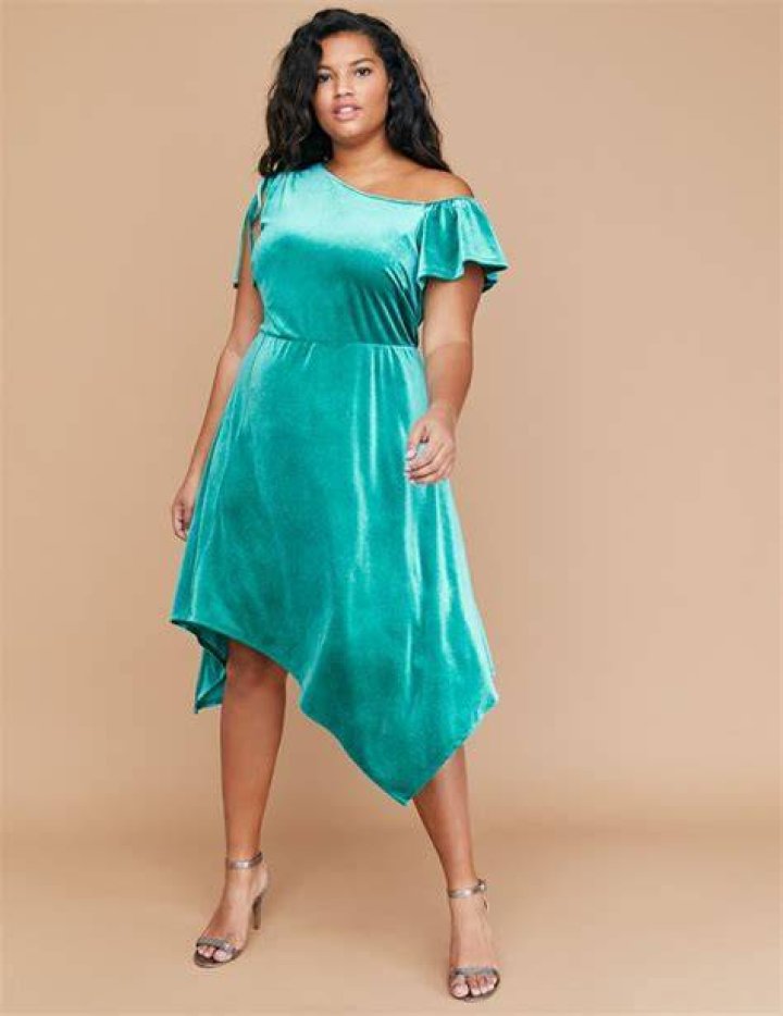 Lane Bryant Asymmetrical Velvet Fit & Flare Midi Dress