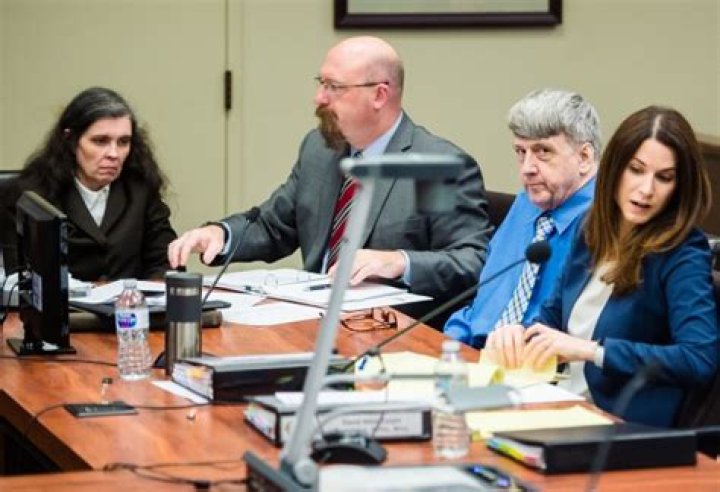 Louise Turpin (L) and attorney Jeff Moore (C) David Turpin (2-R) appear in court for arraignment on charges against the two in relation to their 13 malnourished children found chained in their home in Riverside, California, USA, 18 January 2018. The two parents were charged with multiple counts of Child abuse, torture, abuse of dependent adults and false imprisonment and could face close to 100 years to life in prison if convicted. Charges filed in case of 13 siblings found in Perris, California home, Riverside, USA - 18 Jan 2018
