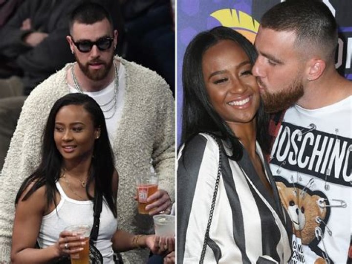 (L-R) Kayla Nicole and Travis Kelce arrives at the Nickelodeon's Kids' Choice Sports 2018 held at the Barker Hangar in Santa Monica, CA on Thursday, July 19, 2018. (Photo By Sthanlee B. Mirador/Sipa USA)(Sipa via AP Images)