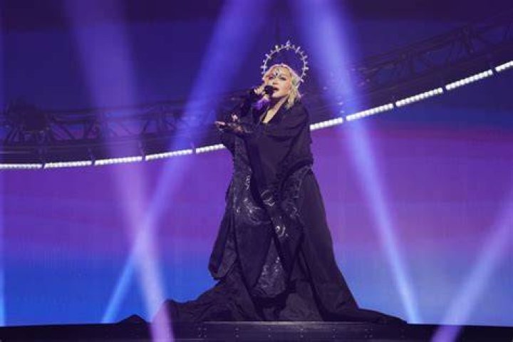 Madonna performing on her Celebration Tour