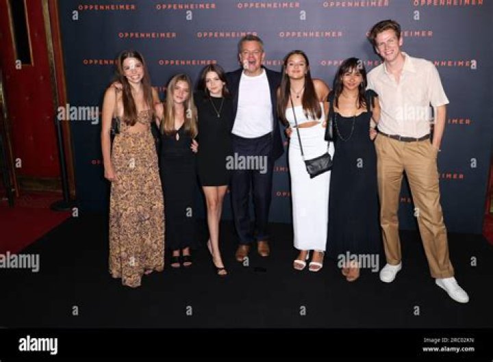 Matt Damon, Alexia Damon, Isabella Damon, Gia Damon and Stella Damon and Guest attends Oppenheimer Premiere held at Grand Rex on July 11, 2023 in Paris, France. Oppenheimer Premiere - Paris JD - 11 Jul 2023