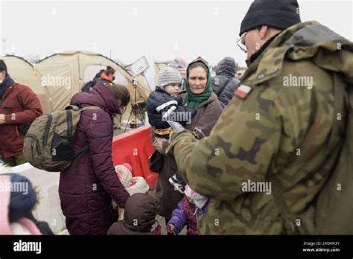Medyka in Poland welcomes hundreds of separated families fleeing Ukraine on 9th March, 2022.. The village of Medyka, south-eastern Poland, is welcoming hundreds of refugees that are fleeing war-torn Ukraine. Medyka In Poland Welcomes Hundreds Of Separated Families Fleeing Ukraine - 09 Mar 2022