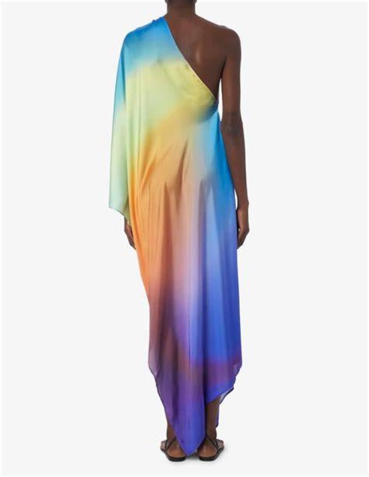Multicolor light blue one-shoulder, one-piece cutout swimsuit