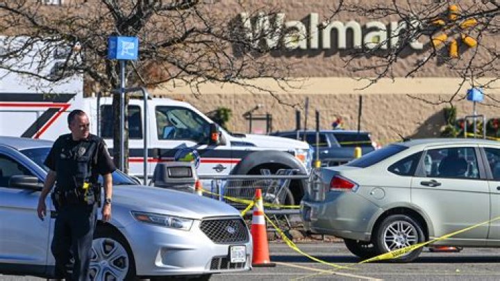 Officers outside the Walmart shooting scene
