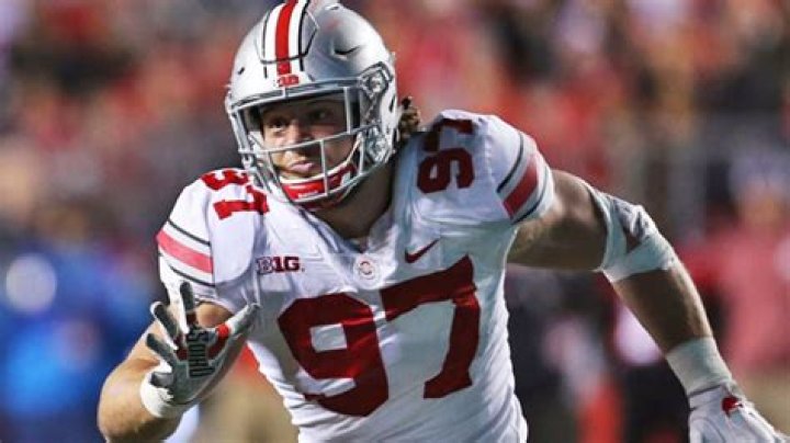 Ohio State defensive lineman Nick Bosa runs a drill during the NFL football scouting combine, in Indianapolis NFL Combine Football, Indianapolis, USA - 03 Mar 2019