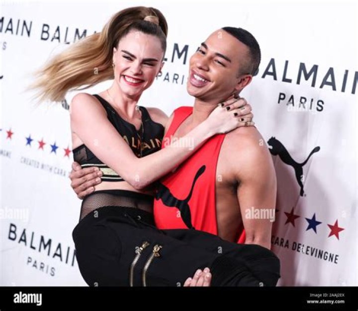 Olivier Rousteing with Model Cara Delevingne at the Puma x Balmain Launch in 2019
