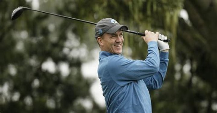 Peyton Manning follows his drive from the 16th tee of the Monterey Peninsula County Club Shore Course during the second round of the AT&T Pebble Beach National Pro-Am golf tournament, in Pebble Beach, Calif Golf, Pebble Beach, USA - 07 Feb 2020