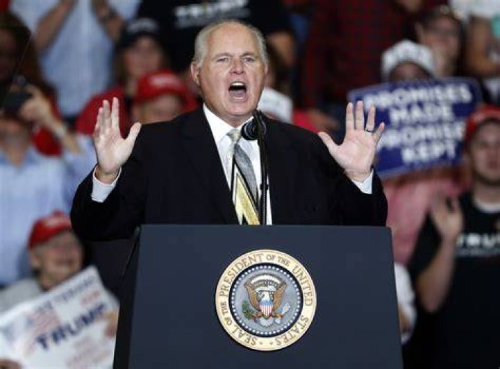 Radio personality Rush Limbaugh introducing President Donald Trump at the start of a campaign rally in Cape Girardeau, Mo. Limbaugh says he's been diagnosed with advanced lung cancer. Addressing listeners on his program, he said he will take some days off for further medical tests and to determine treatment People Rush Limbaugh, Cape Girardeau, USA - 06 Nov 2018