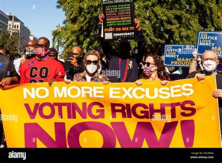 Rev. Jamaal Bryant, Alyssa Milano, Jana Morgan, and Rabbi David Saperstein lead the march during a civil disobedience action for voting rights at the White House. Demonstrators are demanding that the Biden Administration take the lead on voting rights and pressure Congress to pass legislation protecting the right to vote. Specifically, they want passage of the Freedom to Vote Act and DC statehood. Voting rights activists arrested at the White House, White House, Washington, USA - 19 Oct 2021