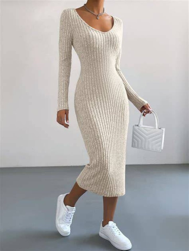 Ribbed Long Sleeve Bodycon Sweater Dress