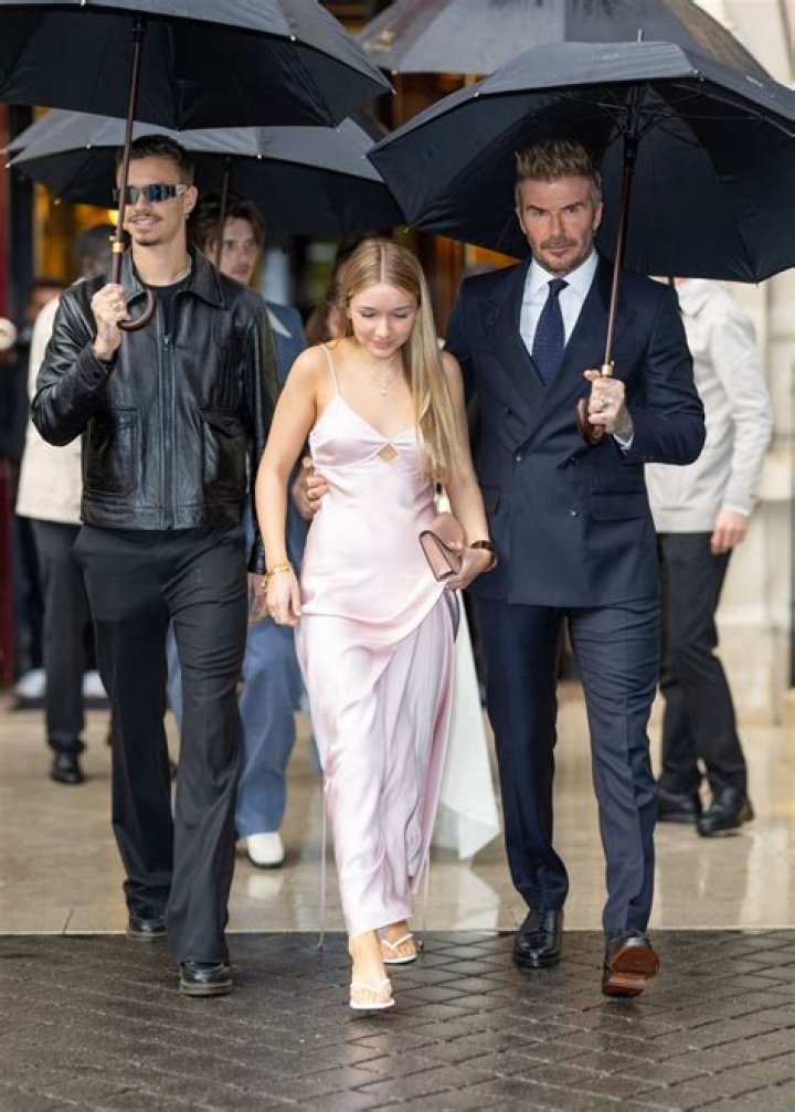 Romeo Beckham, Harper Beckham and David Beckham in the front row Victoria Beckham show, Front Row, Fall Winter 2019, London Fashion Week, UK - 17 Feb 2019