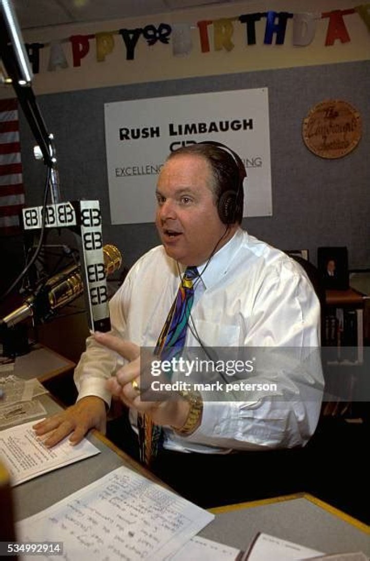 Rush Limbaugh Talk radio host Rush Limbaugh is seen on the sideline before the start of an NFL football game between New England Patriots and the Indianapolis Colts in Indianapolis Patriots Colts Football, Indianapolis, USA