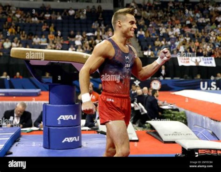 Sam Mikulak celebrates after competing in the floor exercise during the men's U.S. Olympic Gymnastics Trials, in St. Louis US Gymnastics Olympic Trials, St. Louis, United States - 26 Jun 2021
