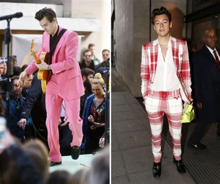 See His Crazy New Style — Pink & Plaid Suit – Hollywood Life