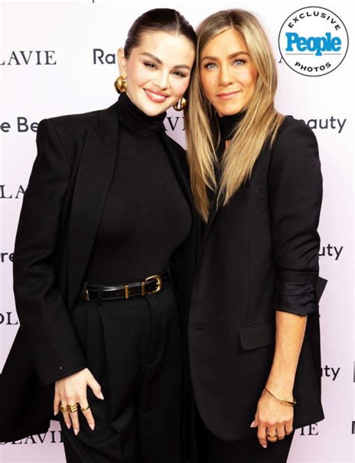 Selena Gomez and Jennifer Aniston at the 81st Annual Golden Globe Awards, airing live from the Beverly Hilton in Beverly Hills, California on Sunday, January 7, 2024, at 8 PM ET/5 PM PT, on CBS and streaming on Paramount+. Photo: Francis Specker/CBS &copy;2024 CBS Broadcasting, Inc. All Rights Reserved.