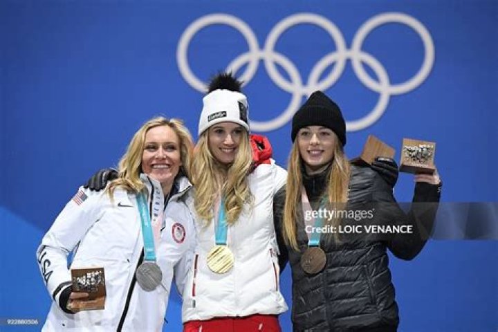 Silver medallist Jamie Anderson of the US reacts during the venue ceremony for the Women's Snowboard Big Air competition at the Alpensia Ski Jumping Centre during the PyeongChang 2018 Olympic Games, South Korea, 22 February 2018. Snowboard - PyeongChang 2018 Olympic Games, Daegwallyeong-Myeon, Korea - 22 Feb 2018