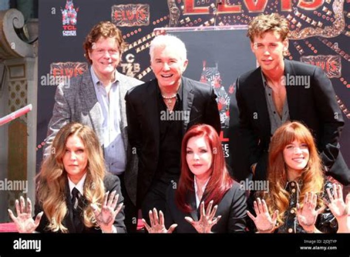 Steve Binder, Baz Luhrmann, Austin Butler, Finley Lockwood, Lisa Marie Presley, Priscilla Presley, Riley Keough and Harper Lockwood Three Generations of Presley's Hand and Footprint Ceremony, TCL Chinese Theater, Los Angeles, California, USA - 21 Jun 2022