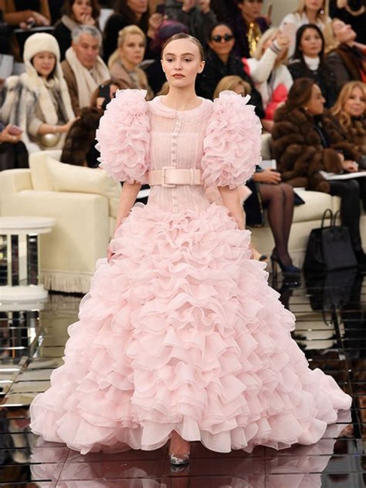 Stunning Pink Ruffled Gown At PFW – Hollywood Life