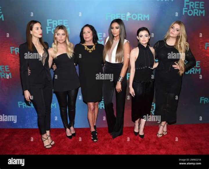 Troian Bellisario, Ashley Benson, I. Marlene King, Shay Mitchell, Lucy Hale, and Sasha Pieterse attend Freeform 2017 Upfront at Hudson Mercantile on April 19, 2017 in New York City.