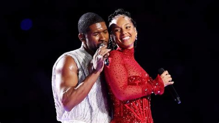 Usher and Alicia Keys at the 2024 Super Bowl halftime show