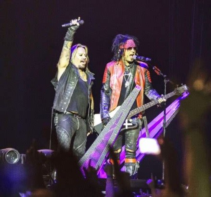 Vocalist Vince Neil and basist Nikki Sixx Alice Cooper in concert, Globe Arena, Stockholm, Sweden - 16 Nov 2015