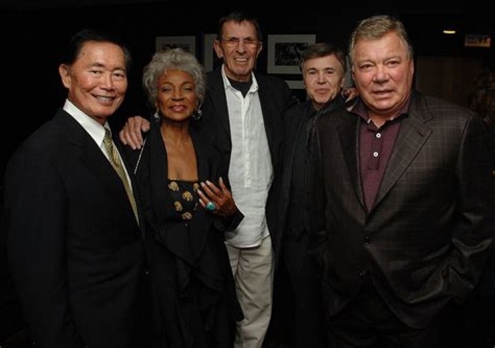 William Shatner, George Takei, and Deforest Kelley on an episode