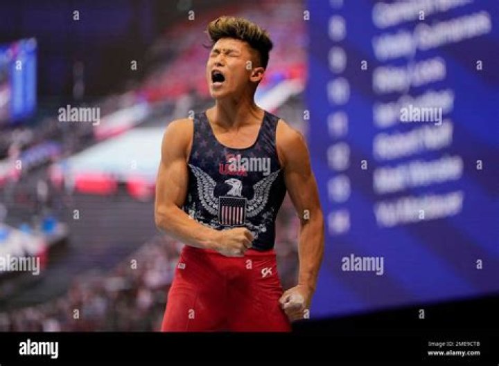 Yul Moldauer celebrates after competing on the parallel bars during the men's U.S. Olympic Gymnastics Trials, in St. Louis US Gymnastics Olympic Trials, St. Louis, United States - 26 Jun 2021